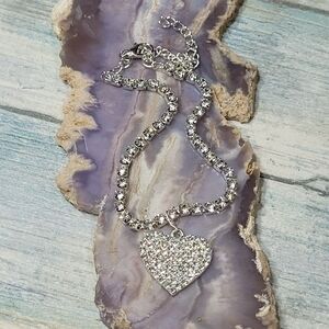 Silver Rhinestones Heart Bracelet.